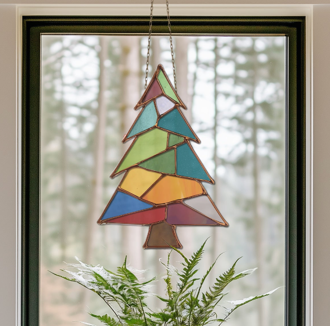 Patchwork Christmas Tree Stained Glass Pattern and PNG - Crafting Patterns & Molds from GlassyRock Arts