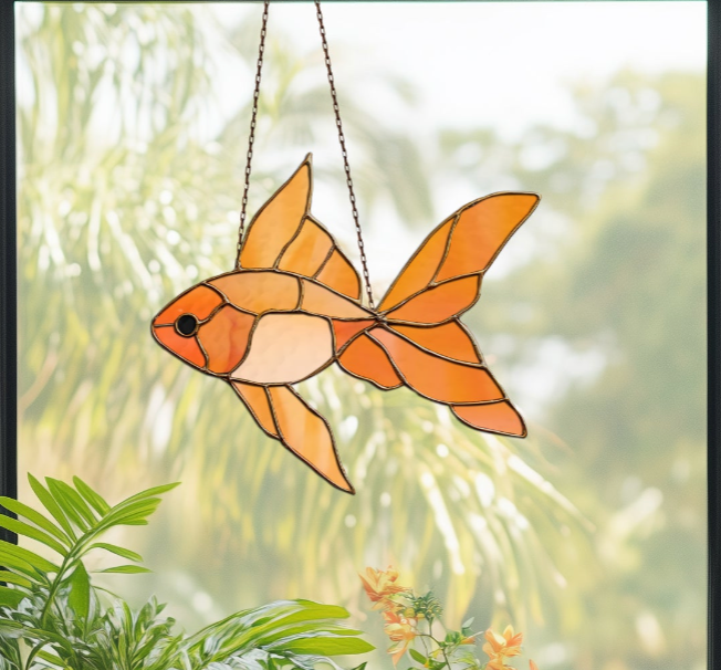 Goldfish Stained Glass Pattern and PNG