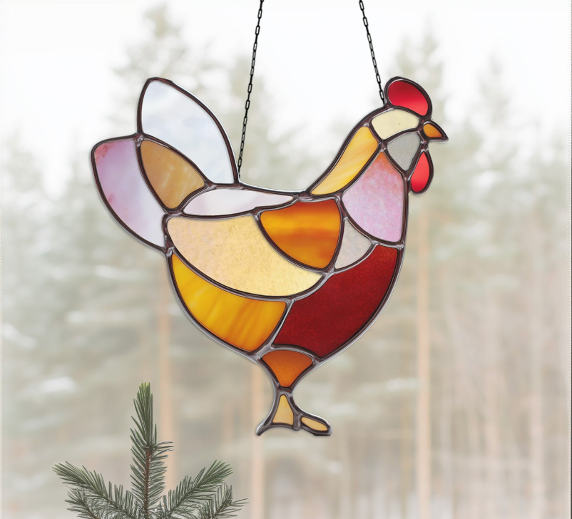 Chicken Stained Glass Pattern and PNG