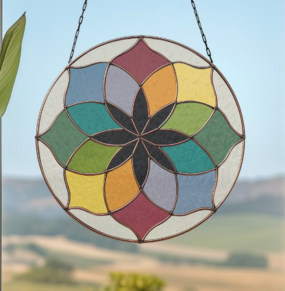 Tulip Rose Window Stained Glass Pattern plus PNG