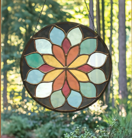 Starburst Rose Window Stained Glass Pattern plus PNG