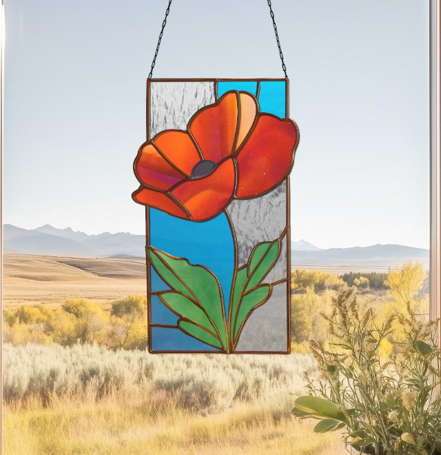 Poppy Panel Square Stained Glass Pattern with PNG