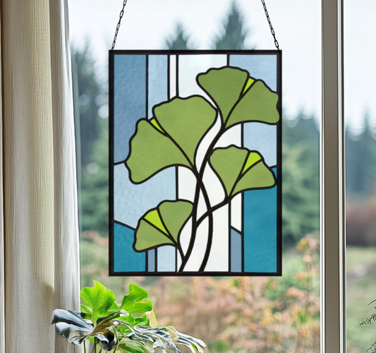 Ginkgo Leaves Prairie Stained Glass Pattern & PNG