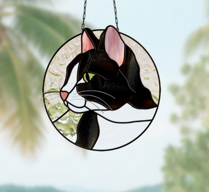 Cat Suncatcher Stained Glass Pattern - Crafting Patterns & Molds, from GlassyRock Arts