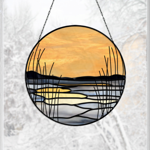 Winter Marsh Landscape Stained Glass Pattern