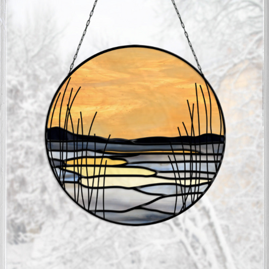 Winter Marsh Landscape Stained Glass Pattern