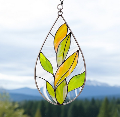 Teardrop Stained Glass Autumn Leaves Pattern