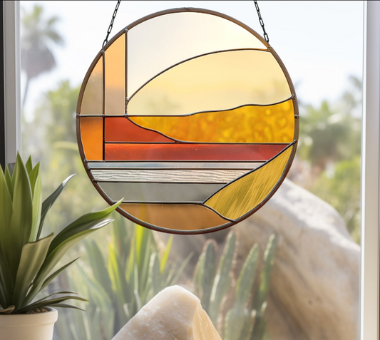 Round Desert Landscape Stained Glass Pattern