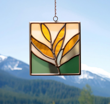 Modern Leaves Stained Glass Plant Pattern