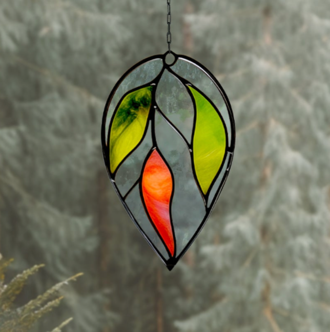 Hanging Plant Stained Glass Leaves Pattern
