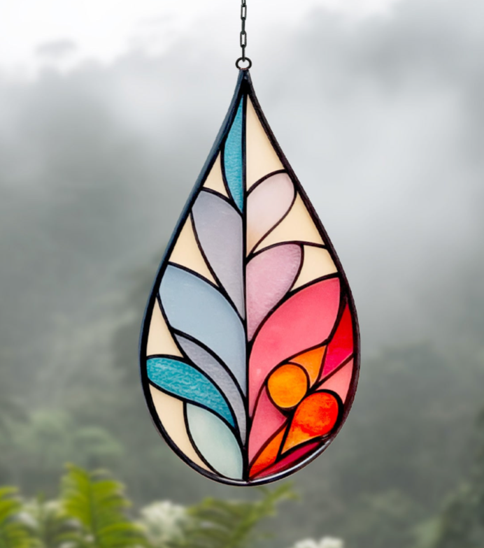 Modern Raindrop Plant Stained Glass Leaves Pattern