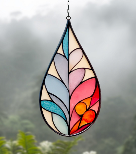 Modern Raindrop Plant Stained Glass Leaves Pattern
