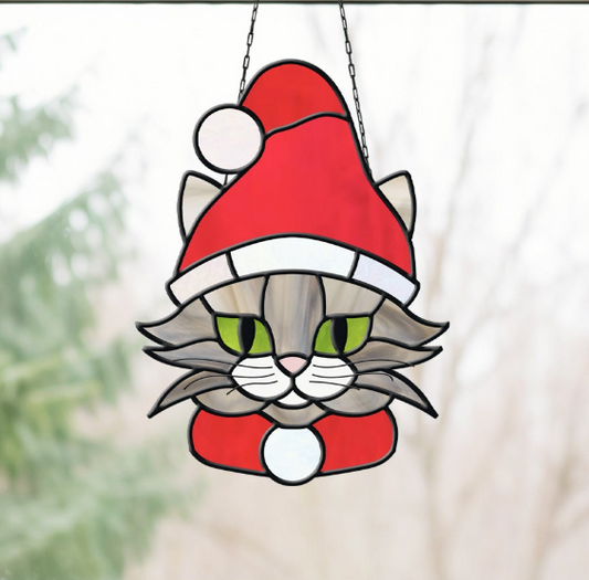 Santa Cat Christmas Stained Glass Pattern