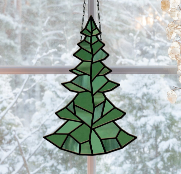 Geometric Christmas Tree Stained Glass Pattern - Crafting Patterns & Molds, from GlassyRock Arts