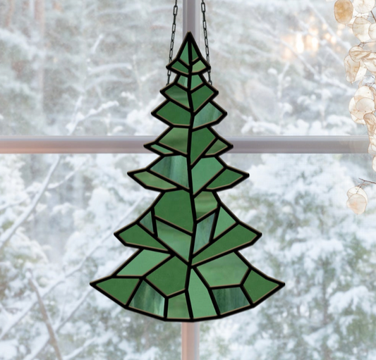 Geometric Christmas Tree Stained Glass Pattern