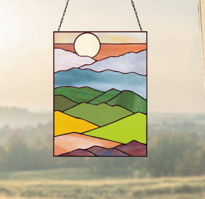 Mountain Landscape Stained Glass Pattern - Crafting Patterns & Molds, from GlassyRock Arts