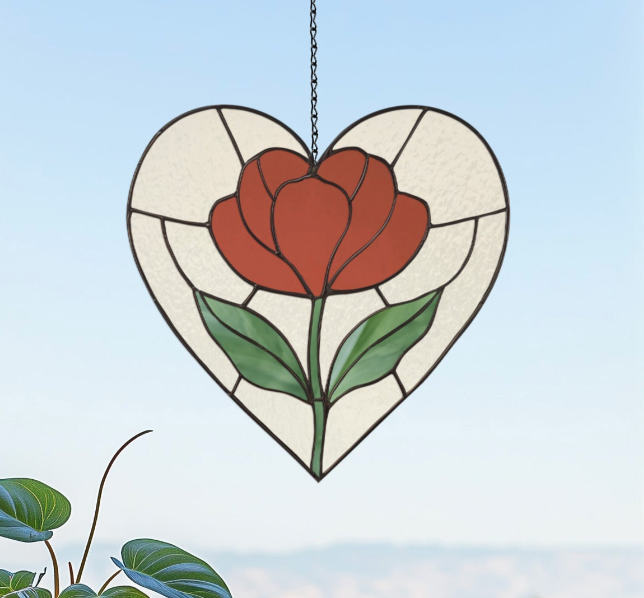 Heart Stained Glass Poppy Pattern