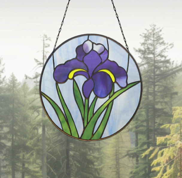 Iris Round Stained Glass Flower Pattern