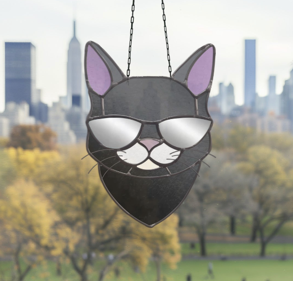 Cool Cat with Sunglasses Stained Glass Pattern - Crafting Patterns & Molds, from GlassyRock Arts