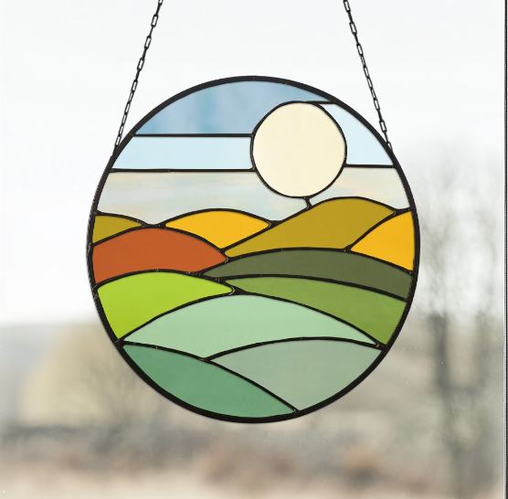 Round Mod Landscape Stained Glass Pattern - Crafting Patterns & Molds, from GlassyRock Arts