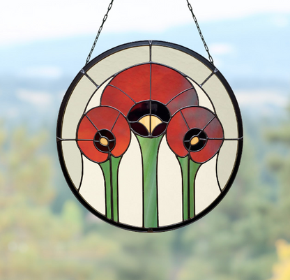 Prairie Poppies Round Stained Glass Pattern