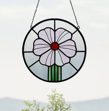 Prairie Peony Round Stained Glass Pattern - Crafting Patterns & Molds, from GlassyRock Arts