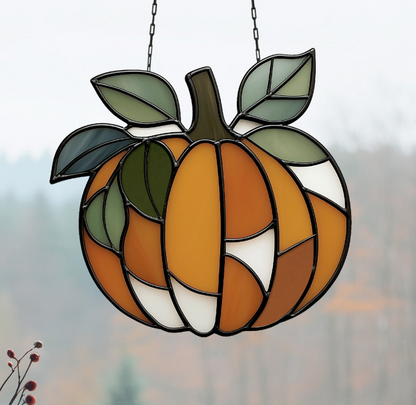 Leafy Pumpkin Stained Glass Pattern - Crafting Patterns & Molds, from GlassyRock Arts
