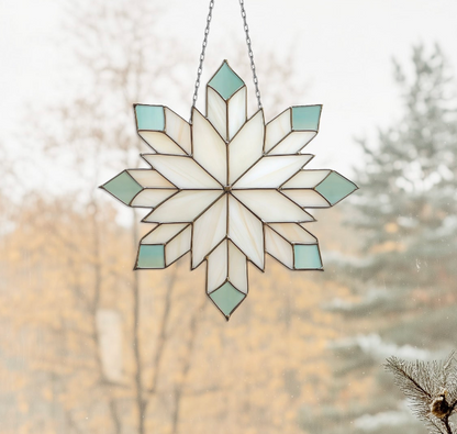 Geometric Snowflake Stained Glass Pattern