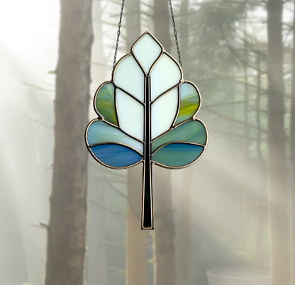 Art Deco Trees Stained Glass Pattern - Blue & White