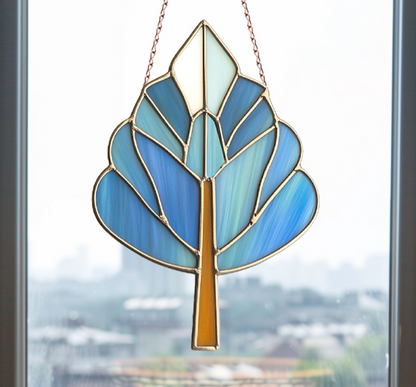Art Deco Trees Stained Glass Pattern - Blue