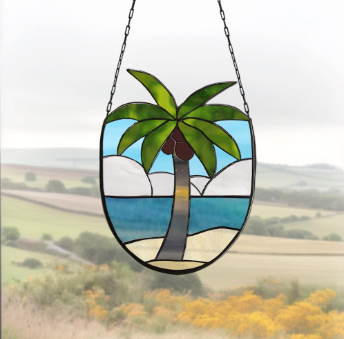 Coconut Tree Stained Glass Pattern - Crafting Patterns & Molds, from GlassyRock Arts
