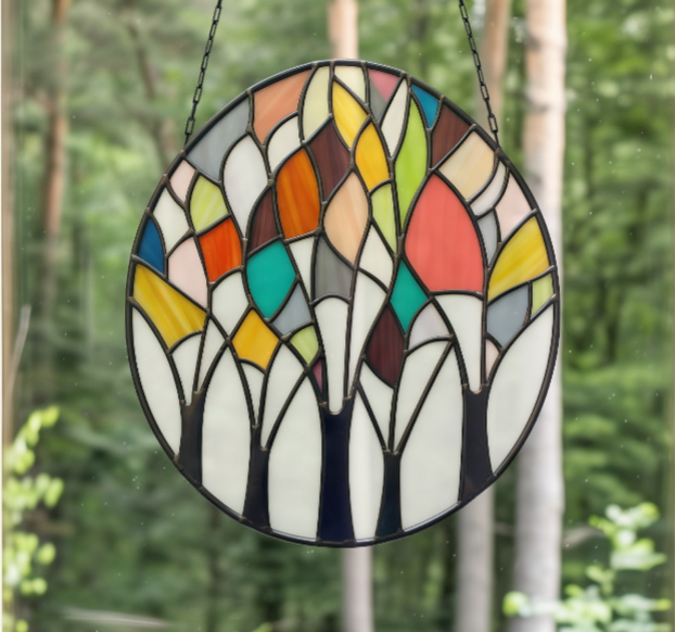 Abstract Forest Stained Glass Landscape Pattern