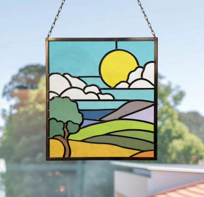 California Coast Stained Glass Landscape Pattern