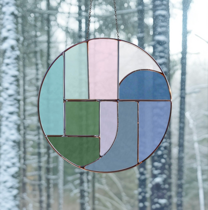 Round Abstract Wave Stained Glass Pattern