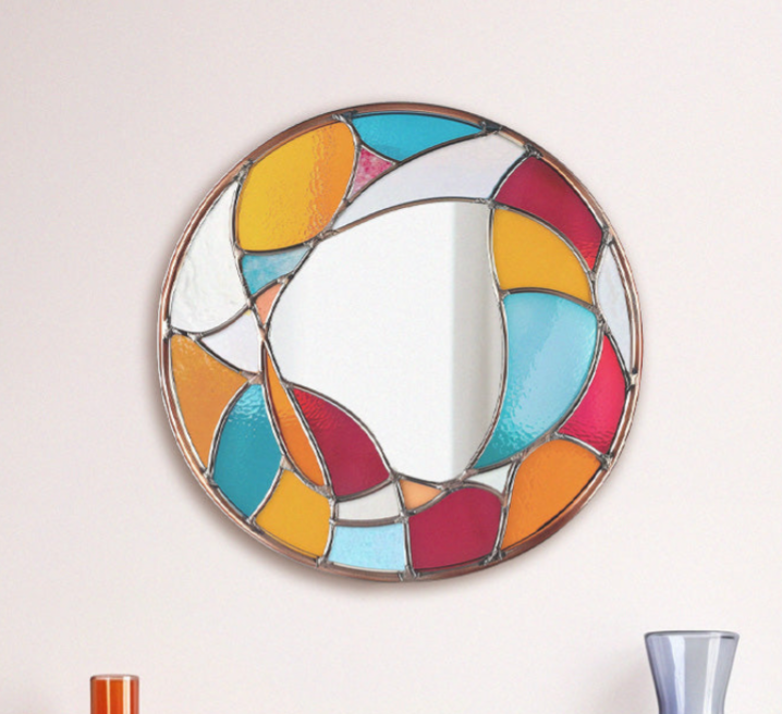 Round Organic Mirror Abstract Stained Glass Pattern