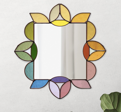 Square Mirror Stained Glass Leaves Pattern