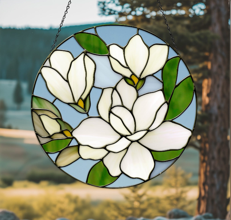Magnolia Round Stained Glass Pattern