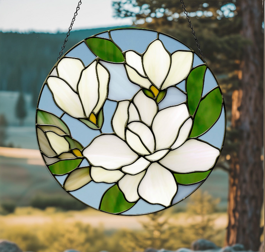 Magnolia Round Stained Glass Pattern