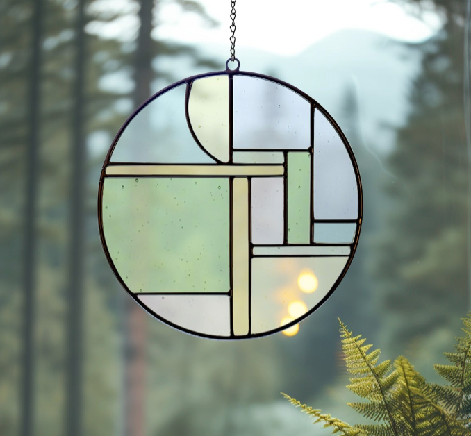Round Abstract Art Deco Stained Glass Pattern - Crafting Patterns & Molds, from GlassyRock Arts