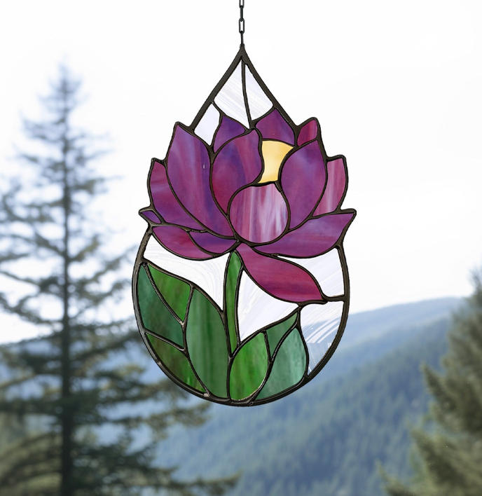 Peony Stained Glass Raindrop Pattern