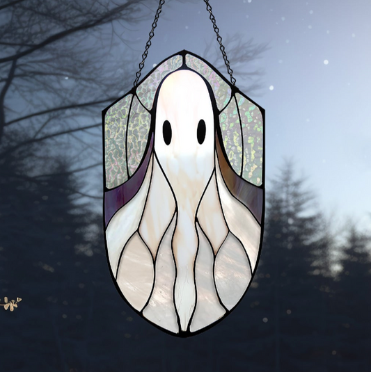 Boho Ghost Halloween Stained Glass Pattern