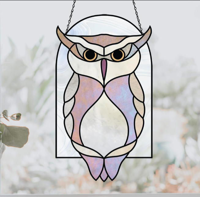 Horned Owl Stained Glass Arch Pattern