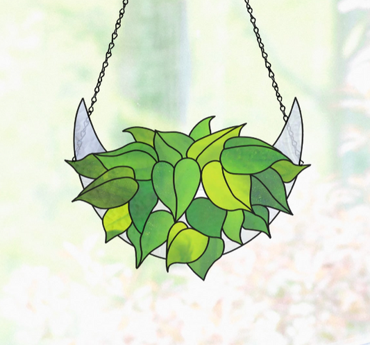 Crescent Moon Philodendron Stained Glass Pattern