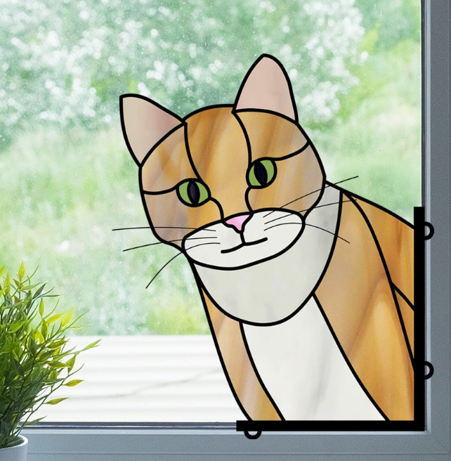 Cat Buddy Stained Glass Pattern - Crafting Patterns & Molds, from GlassyRock Arts