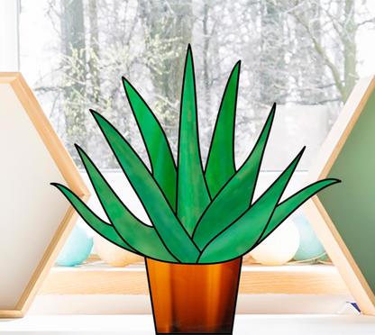 Beginner Aloe Potted Plant Stained Glass Pattern