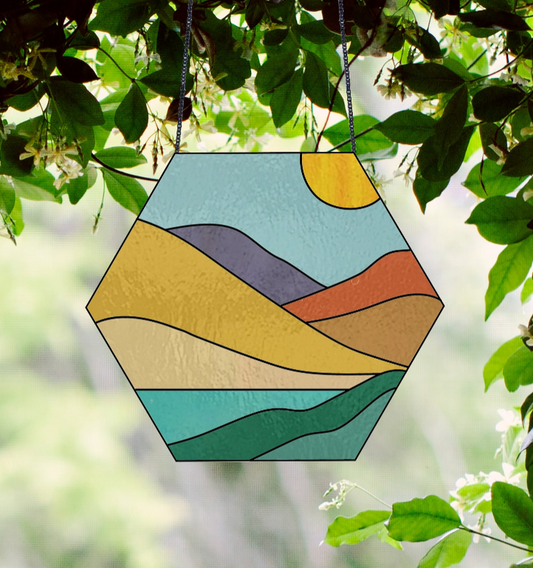 Boho Landscape Hexagon Stained Glass Pattern
