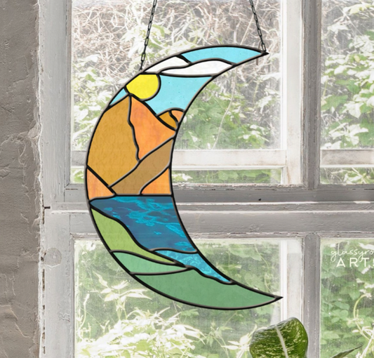 Landscape Crescent Moon Stained Glass Pattern