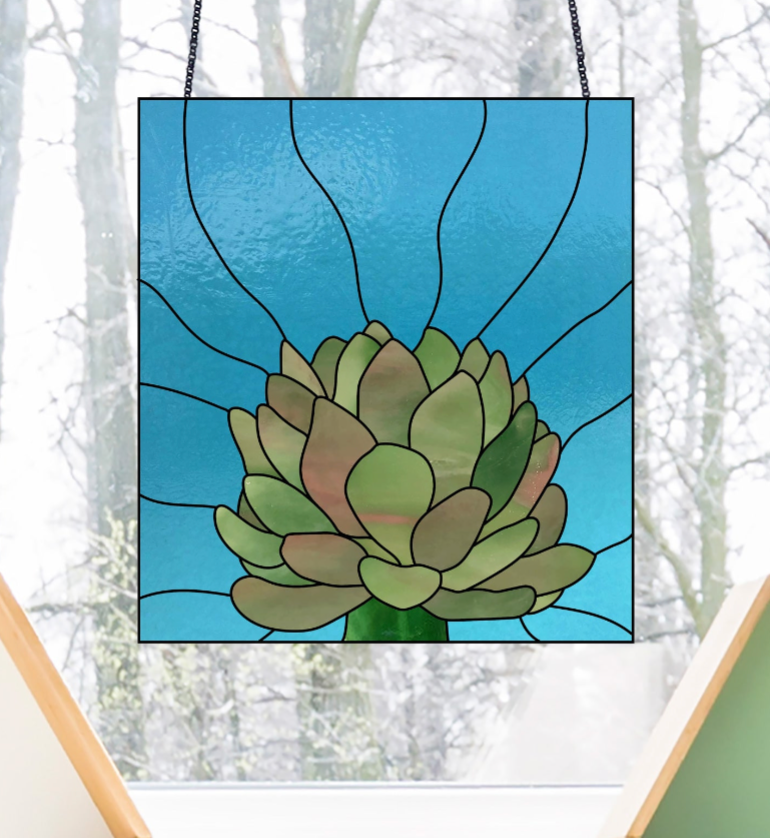 Echeveria Succulent Stained Glass Panel Pattern