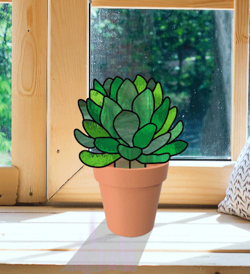 Echeveria Succulent Plant Stem Stained Glass Pattern