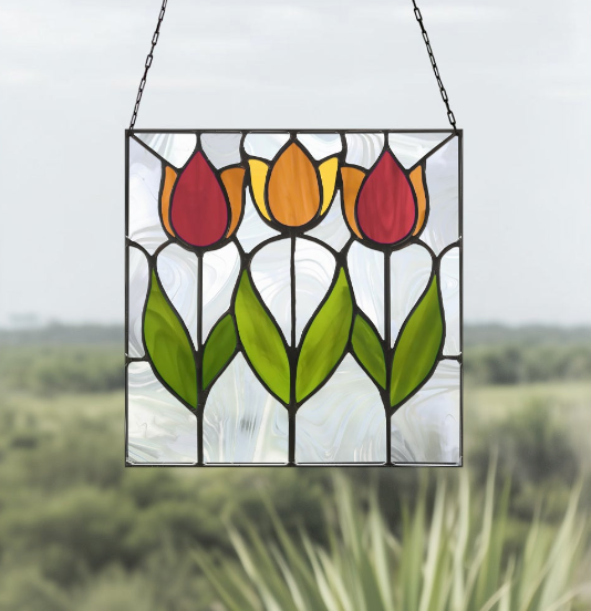 Spring Tulips Prairie Stained Glass Pattern